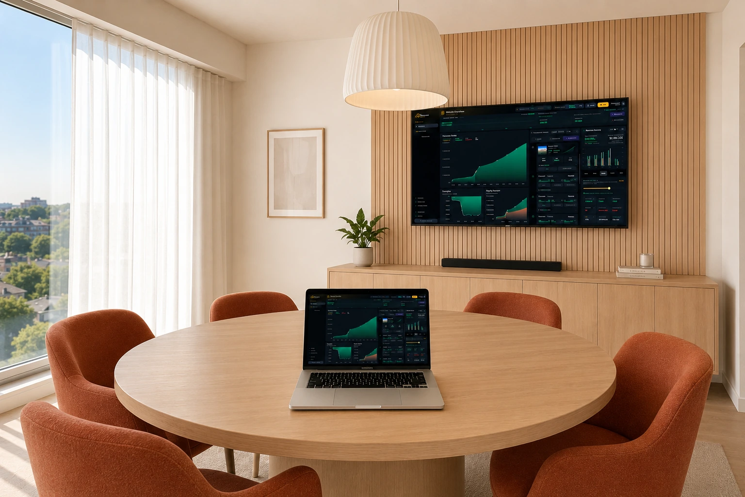 TIA Property RoadMap dashboard on a boardroom TV and laptop